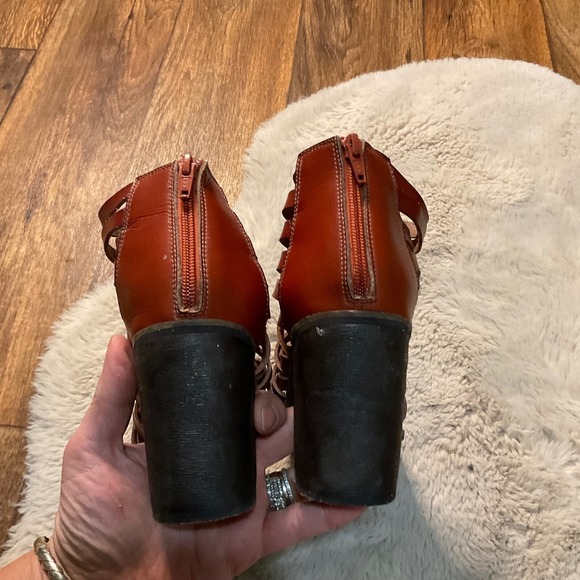 Farylrobin Free People Sandal Woven Brown Leather‎ Size 10 Heeled Open Toe - Picture 7 of 10